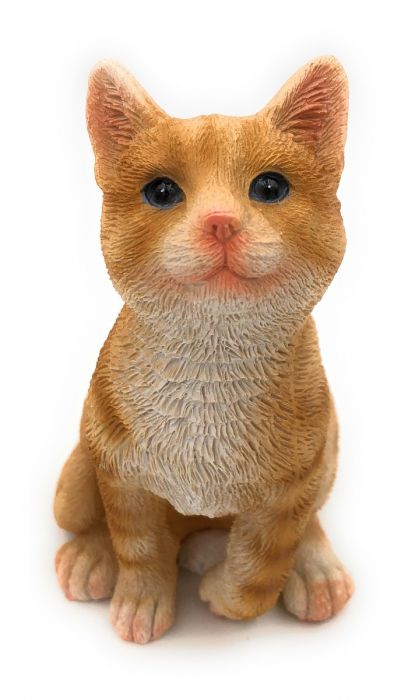Katzenfigur, Deko-Figur orange aus Katze getigerte Haus für Garten Kunstharz und
