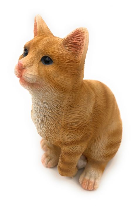 Katzenfigur, Deko-Figur orange getigerte und Kunstharz Haus Garten Katze für aus