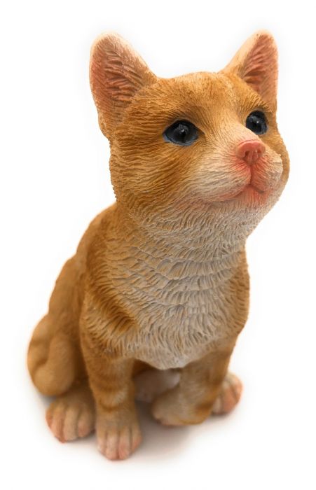 Katzenfigur, Deko-Figur orange getigerte Katze Kunstharz Garten aus und Haus für
